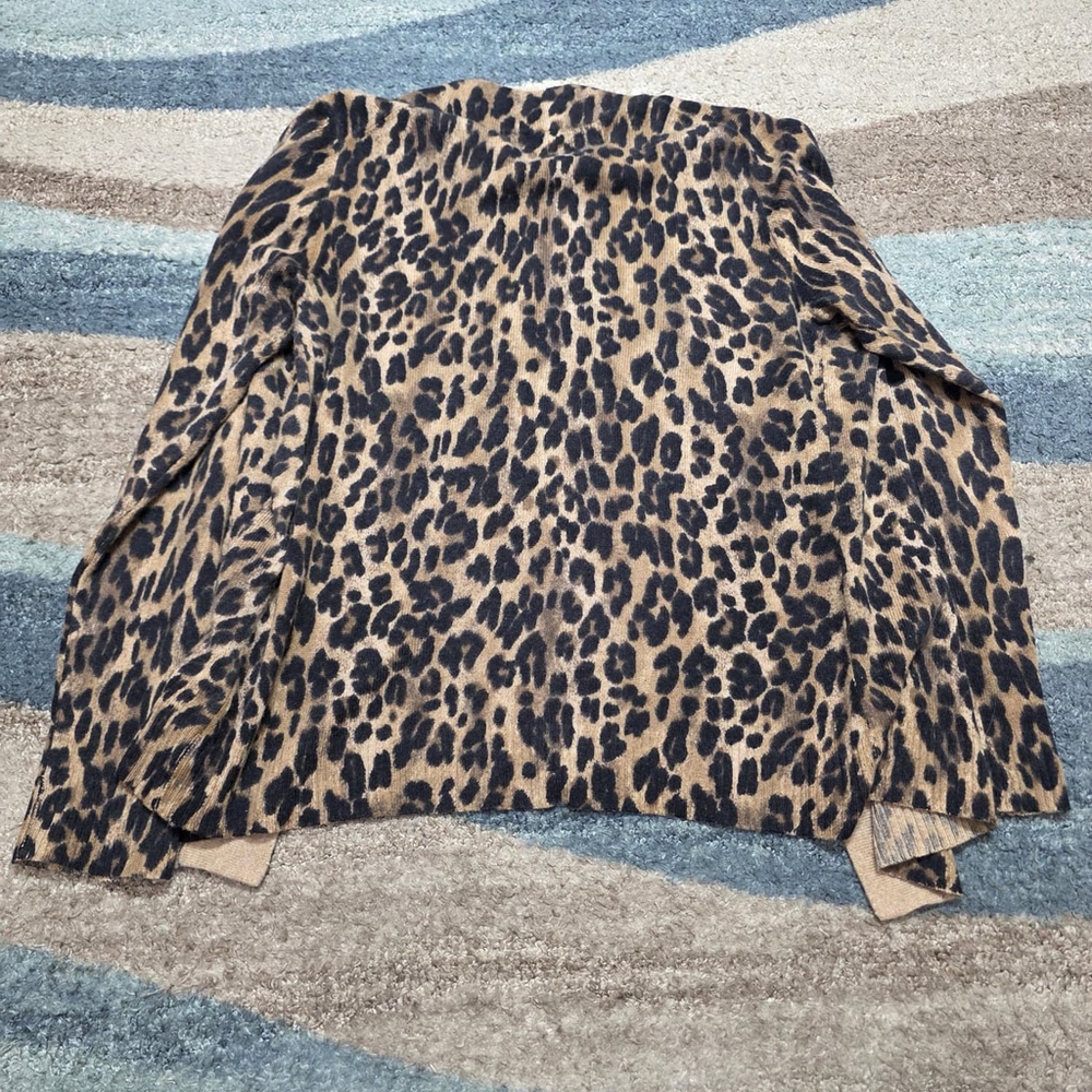 Charter Club 100% Cashmere Leopard Print Cardigan Open Front Women’s Sweater - Picture 2 of 6